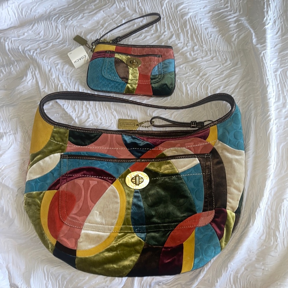 Authentic vintage/colorful large coach bag and small purse with org. storage bag